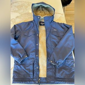 Mens Patagonia Isthmus Parka Hooded Coat Fleece Lined Full Zip Navy Med